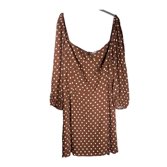 Reformation Mochi Polka Dot Long Sleeve Mini Dress Brown White Size 22 NWT - Picture 3 of 8
